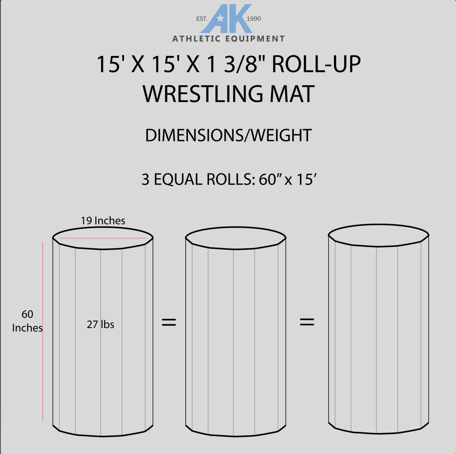AK Athletic Equipment 15' X 15' X 1 3/8" Roll-Up Wrestling Mat 6 AK Athletic Equipment 15' X 15' X 1 3/8" Roll-Up Wrestling Mat - Image 6