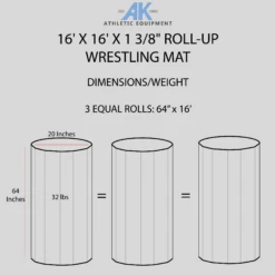 AK Athletic Equipment 16' X 16' X 1 3/8" Roll-Up Wrestling Mat -Total Fitness Shop 16x16WRESTLINGMATDIMENSIONSINFOGRAPHIC