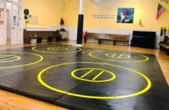 AK Athletic Equipment 20' X 20' X 1 3/8" Roll-Up Wrestling Mat With Four Practice Circles