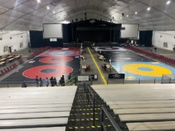 AK Athletic Equipment 38' X 38' X 1 3/8" Roll-Up Wrestling Mat -Total Fitness Shop competitionwrestlingmatscompetitionaerialview